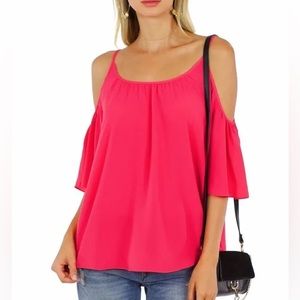 French Connection Women's Polly Plains Cold Shoulder Pink Top Small